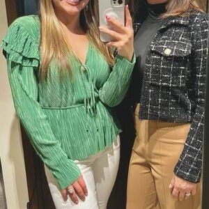 Zara Green Pleated Blouse